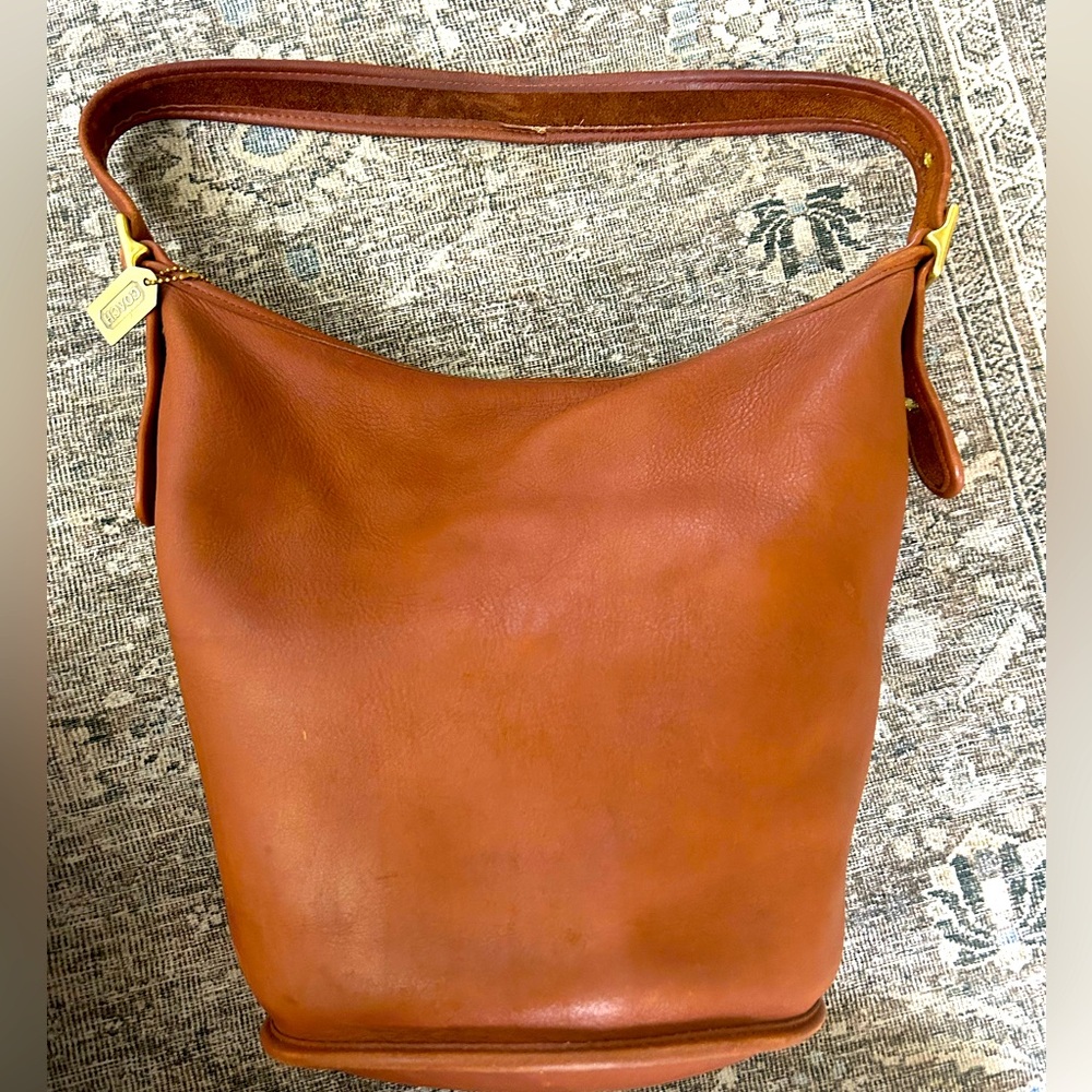 Vintage Coach Saddle Brown leather duffel bucket bag